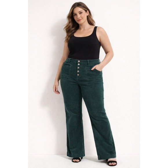 torrid Denim - Torrid Corduroy Button Fly‎ Flare Pants Forest Green Size 24W